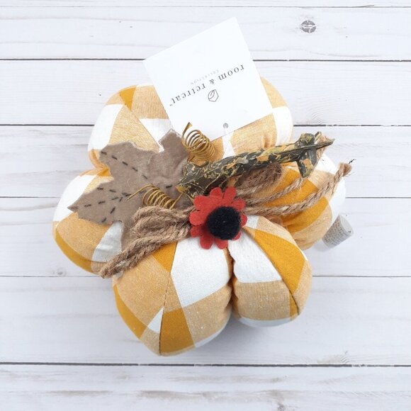 Fall Fabric Decorative Pumpkin Orange Plaid 8 inch Tabletop Decor - Picture 3 of 3